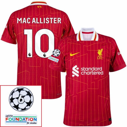 Liverpool Mac Allister 10 Home 2024/25 Patches UCL UEFA Foundation (Official Printing)