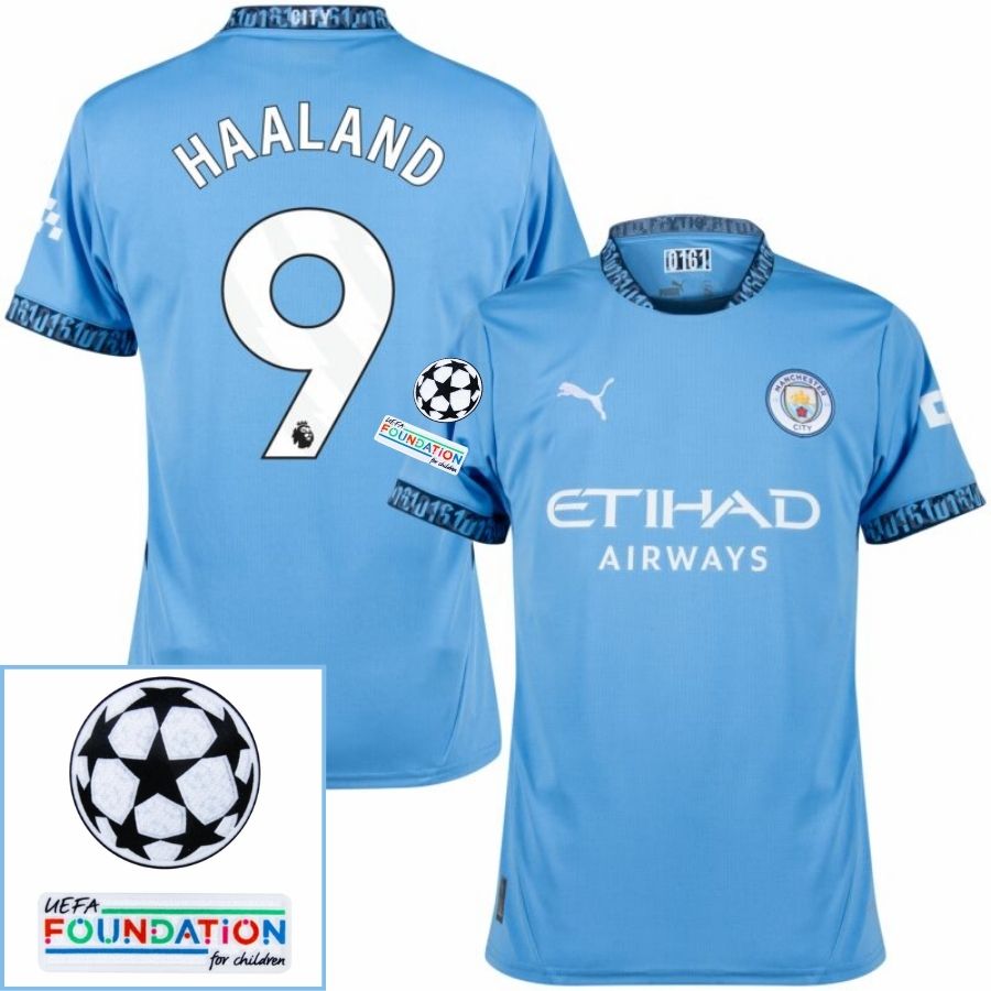 Manchester City De 9 Home 2024/25 Patches UCL UEFA Foundation (Official Printing)