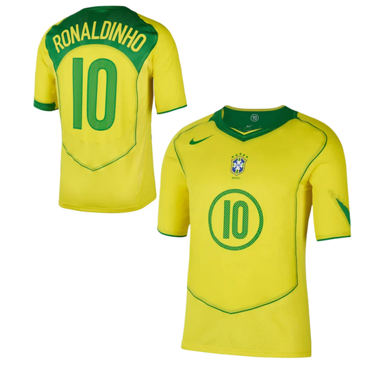 Brazil 2004 I Home Jersey - Retro Version - Ronaldinho #10