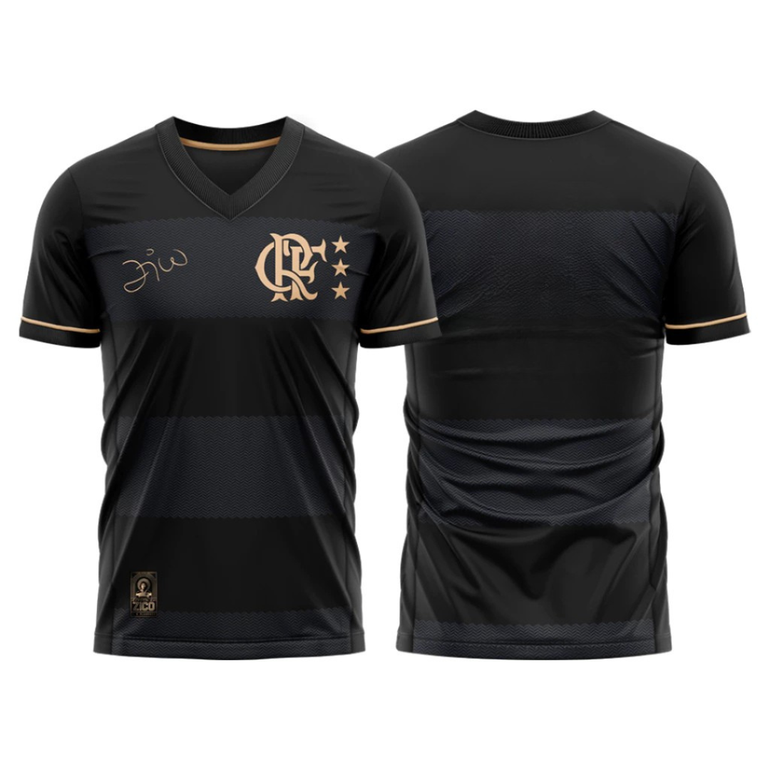 Jersey Flamengo Zico 1981 Black and Gold Retro Men's