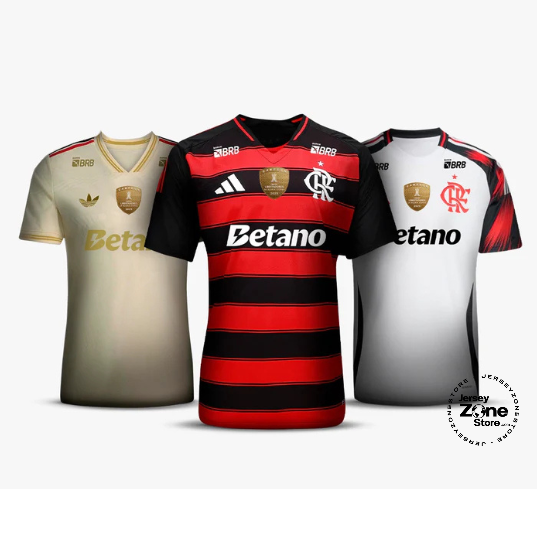 Combo 3 Mantos do Flamengo 2025 - Fan Version Sponsor Betano + Patches Campeao