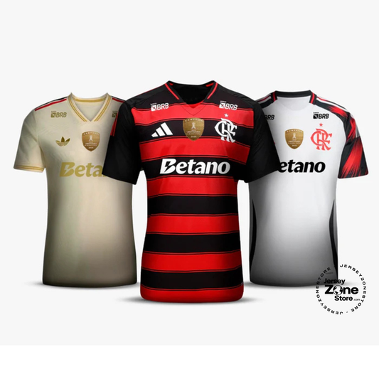 Combo 3 Mantos do Flamengo 2025 - Fan Version Sponsor Betano + Patches Campeao