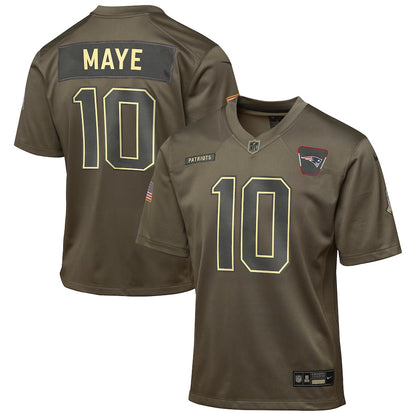 New England Patriots Drake Maye Olive 2025 Salute to Service Game Jersey NFL