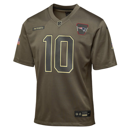 New England Patriots Drake Maye Olive 2025 Salute to Service Game Jersey NFL