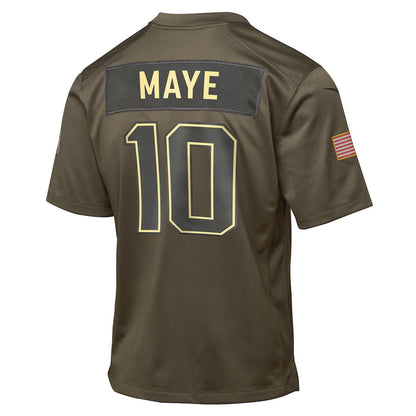 New England Patriots Drake Maye Olive 2025 Salute to Service Game Jersey NFL