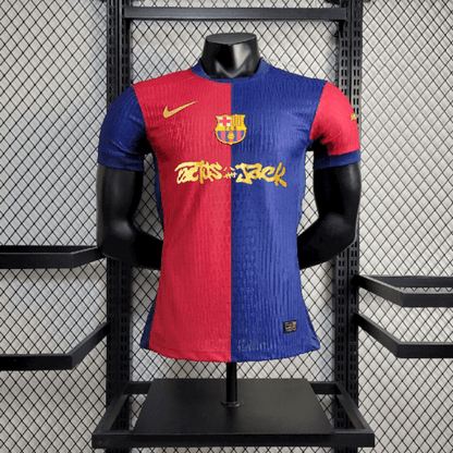 Camisa Barcelona Edição Especial Travis Scott 2025 Vermelha e Azul Masculina - DA Sports Oficial