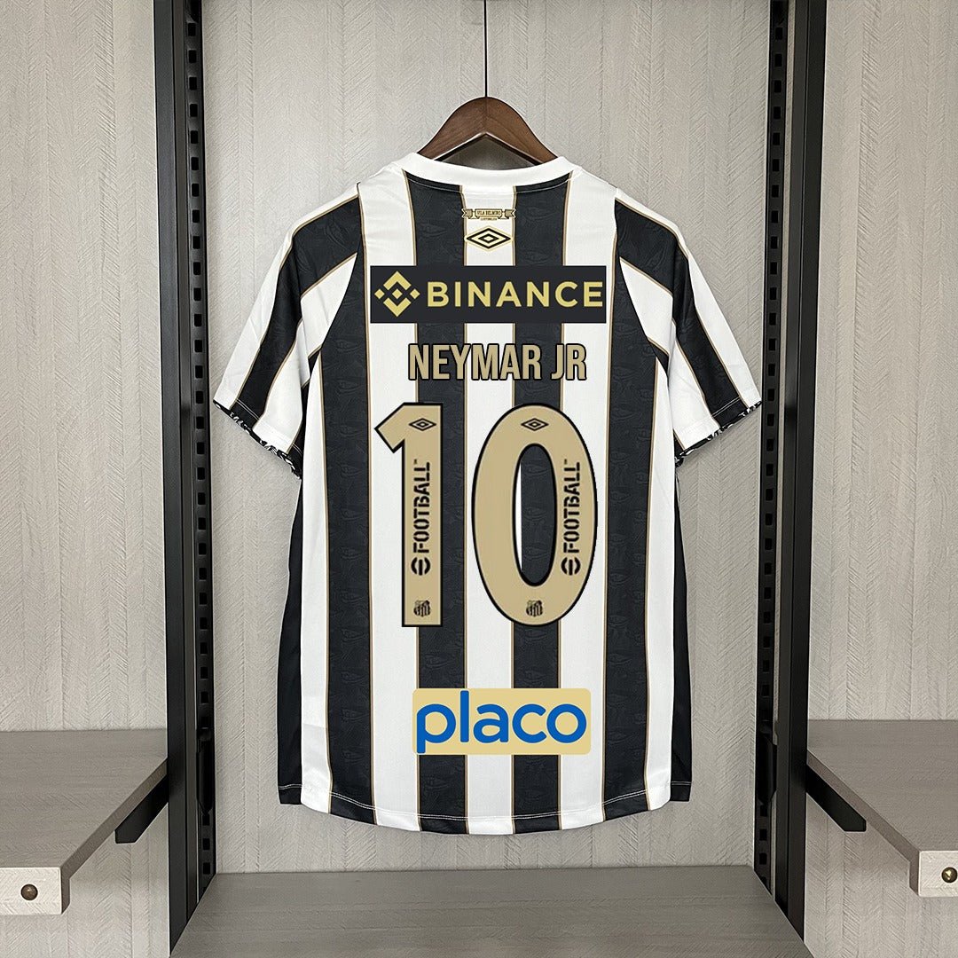 Jersey Santos I 24/25 preta and branca - Com patrocinios (Neymar JR 10 Incluso)