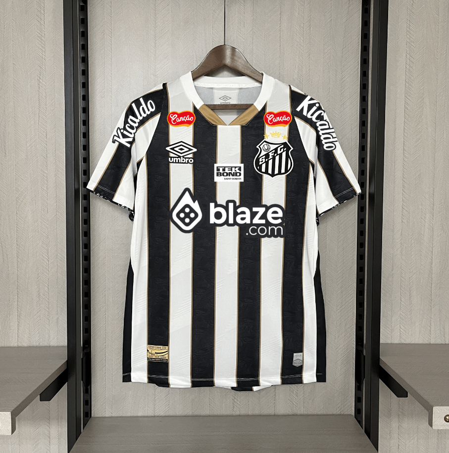 Jersey do Santos Home 24/25 Black e White (Com todos patrocinadores)