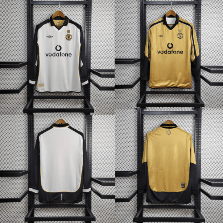 Jersey Manchester United Retro 2001/02 II Branca and Preta Umbro Dupla face Long Sleeve