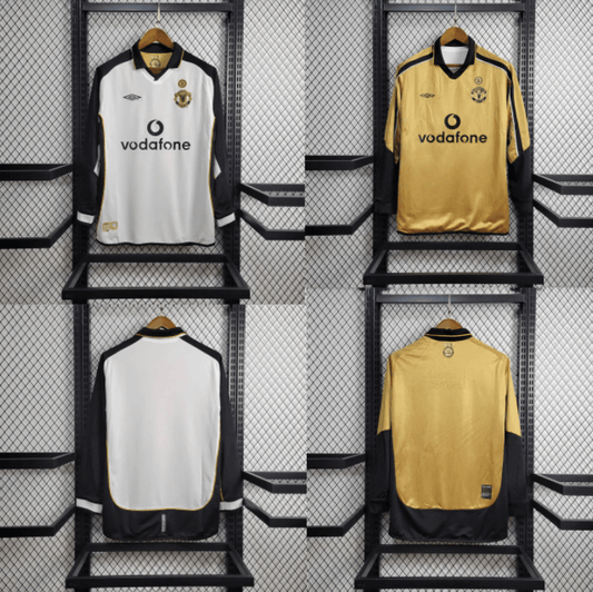 Jersey Manchester United Retro 2001/02 II Branca and Preta Umbro Dupla face Long Sleeve