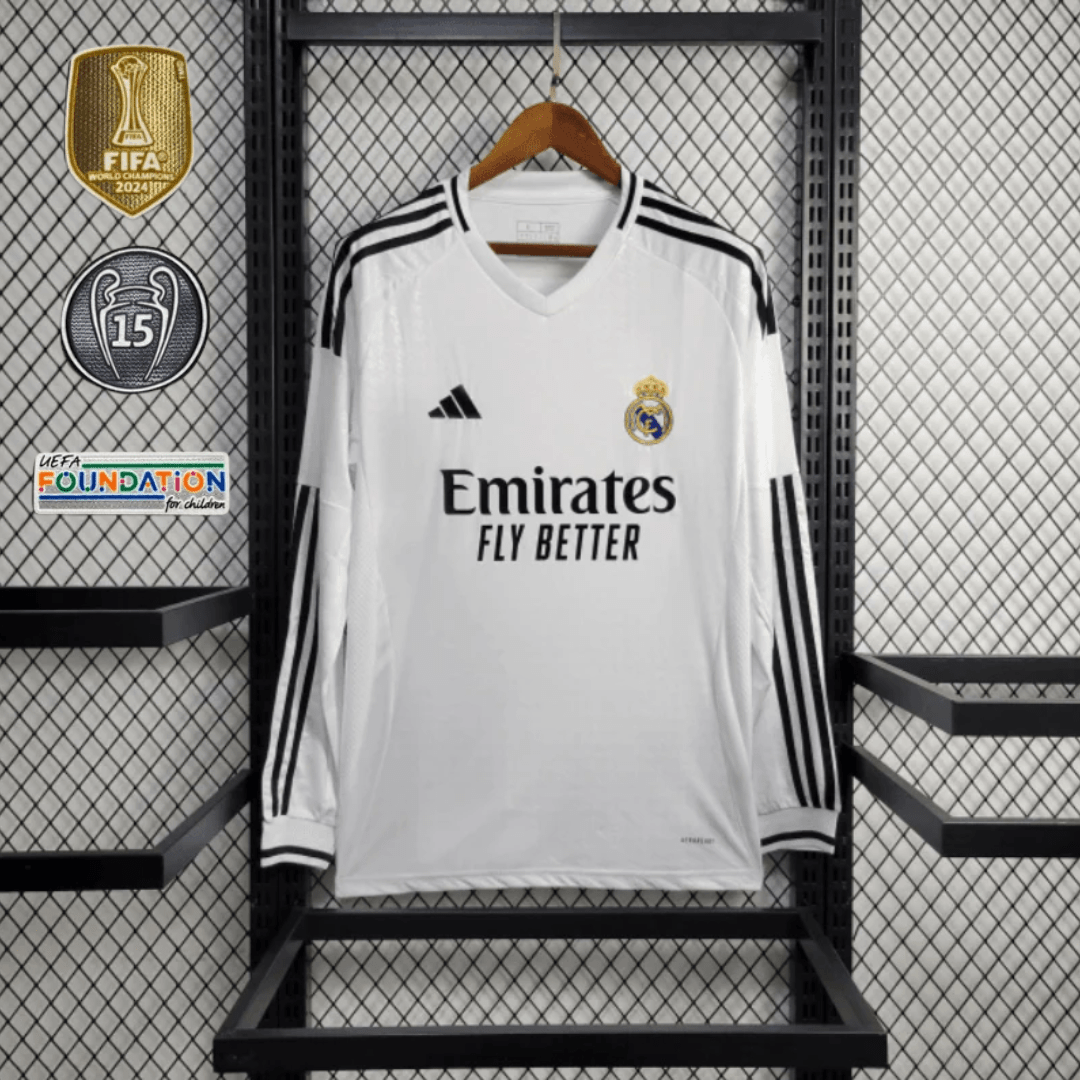 Jersey Long Sleeve Real Madrid 24/25 Adidas - Todos Patchs UCL 15