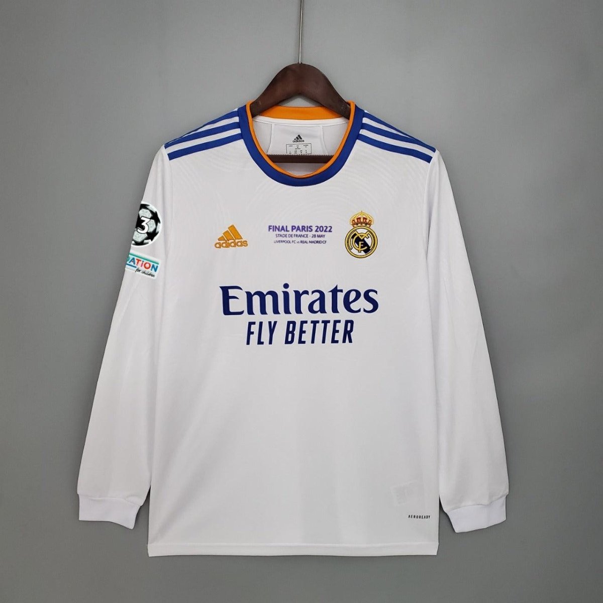 Jersey Manga Longa Real Madrid [UEFA Champions League - VINI JR. #20] 21/22 Adidas - White