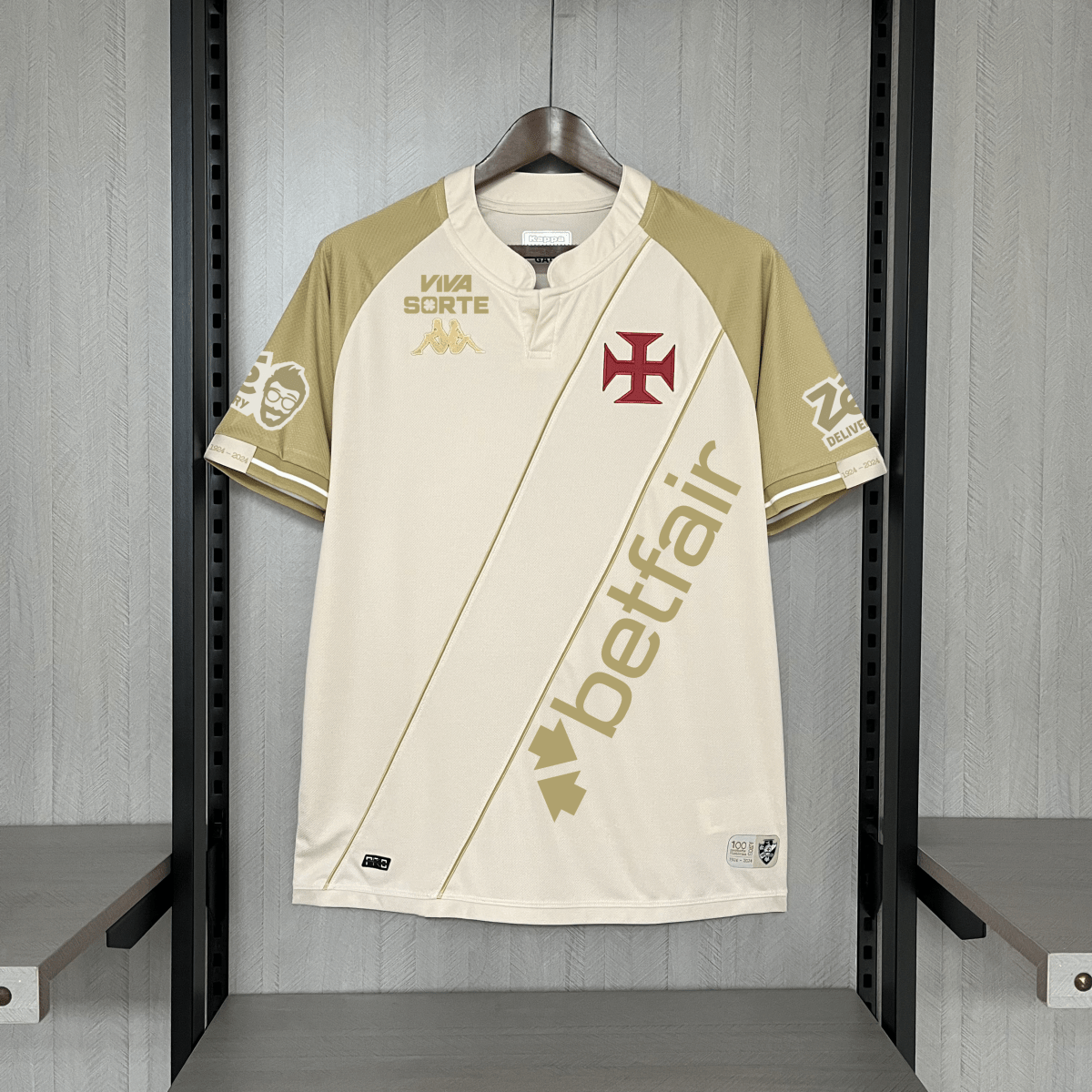 Jersey Vasco Third 24/25 Kombat Kappa Men's - Beige (com patrocinadores)