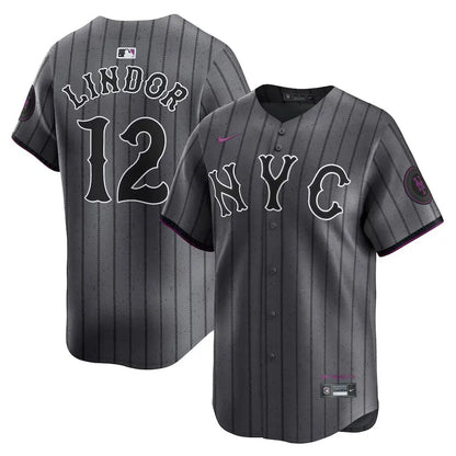 Jersey MLB New York Mets Graphite Fan Version Men's Francisco Lindor 12 Grafite