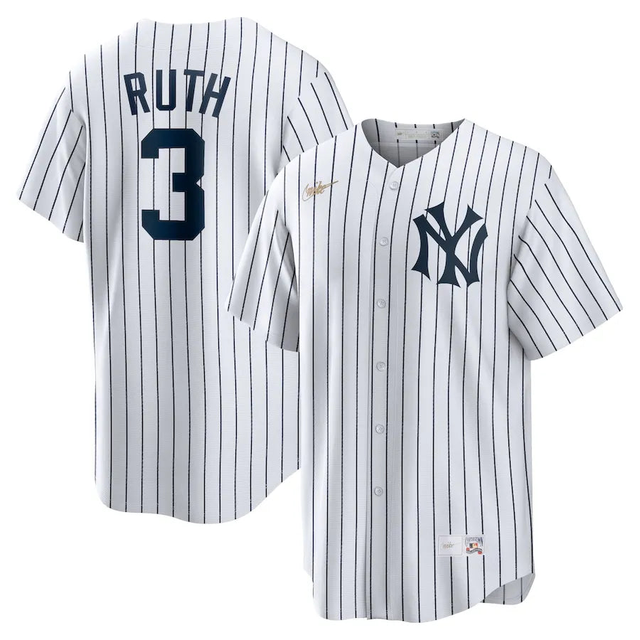 Jersey MLB New York Yankees Home Cooperstown Collection Fan Version Men's White Babe Ruth 3