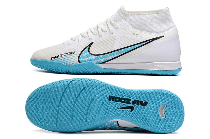 Chuteira Futsal Nike Air Zoom Superfly 9 TF - White/Blue - Cano Alto